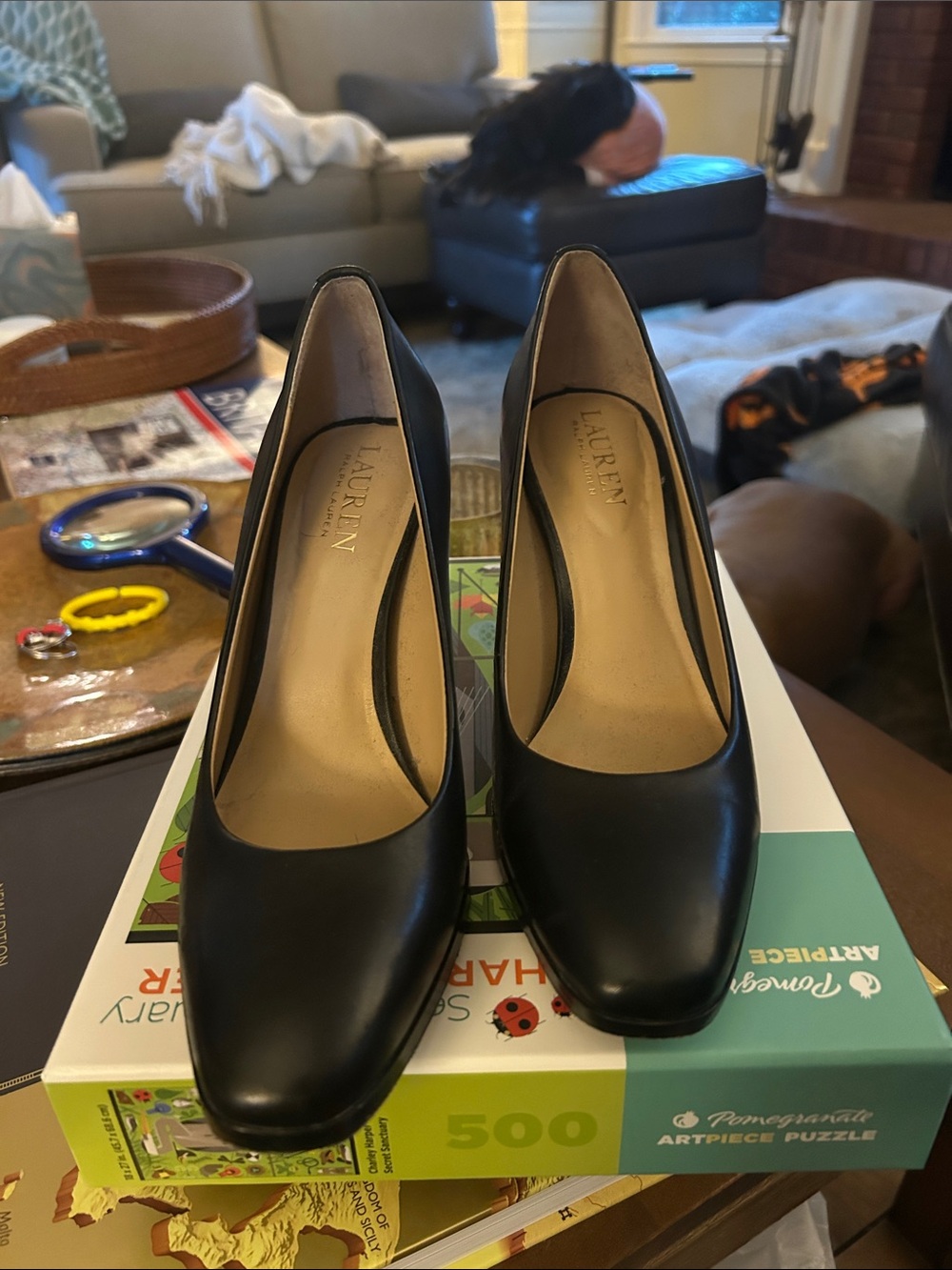 Lauren Ralph Lauren Black Leather Square-Toe Pumps